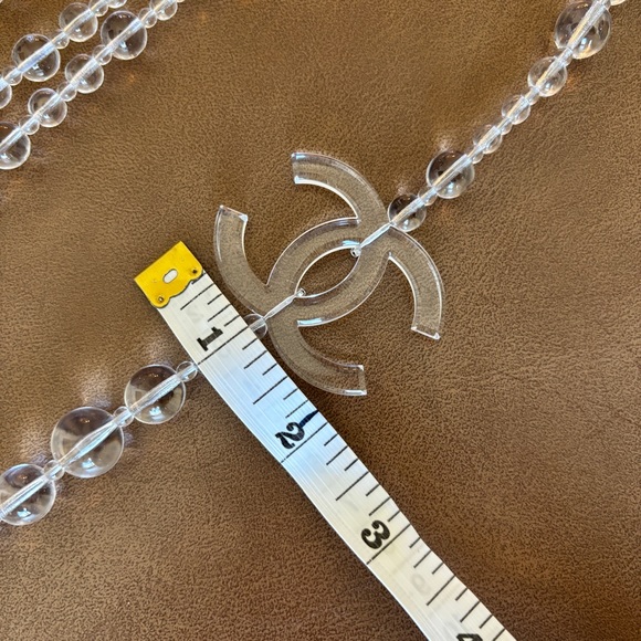 Chanel Authentic 20” Crystal Trans Clear Necklace Double Layer Double CC Logo - Picture 9 of 14